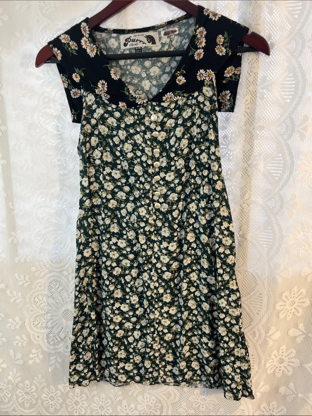 Purrr Remake LA Floral faux Button-tunic or mini with sailor Collar S